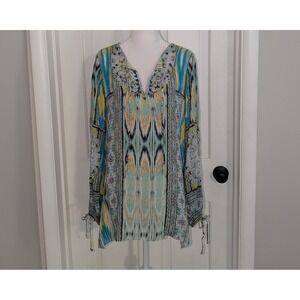 Hale Bob Womens Artsy Tunic Top LARGE Fairy Boho Hippie Festival Ethereal Beads